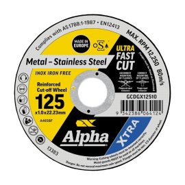SHEFFIELD ALPHA XTRA CUTTING DISC 125 x 1.0MM SINGLES GCDGX12510