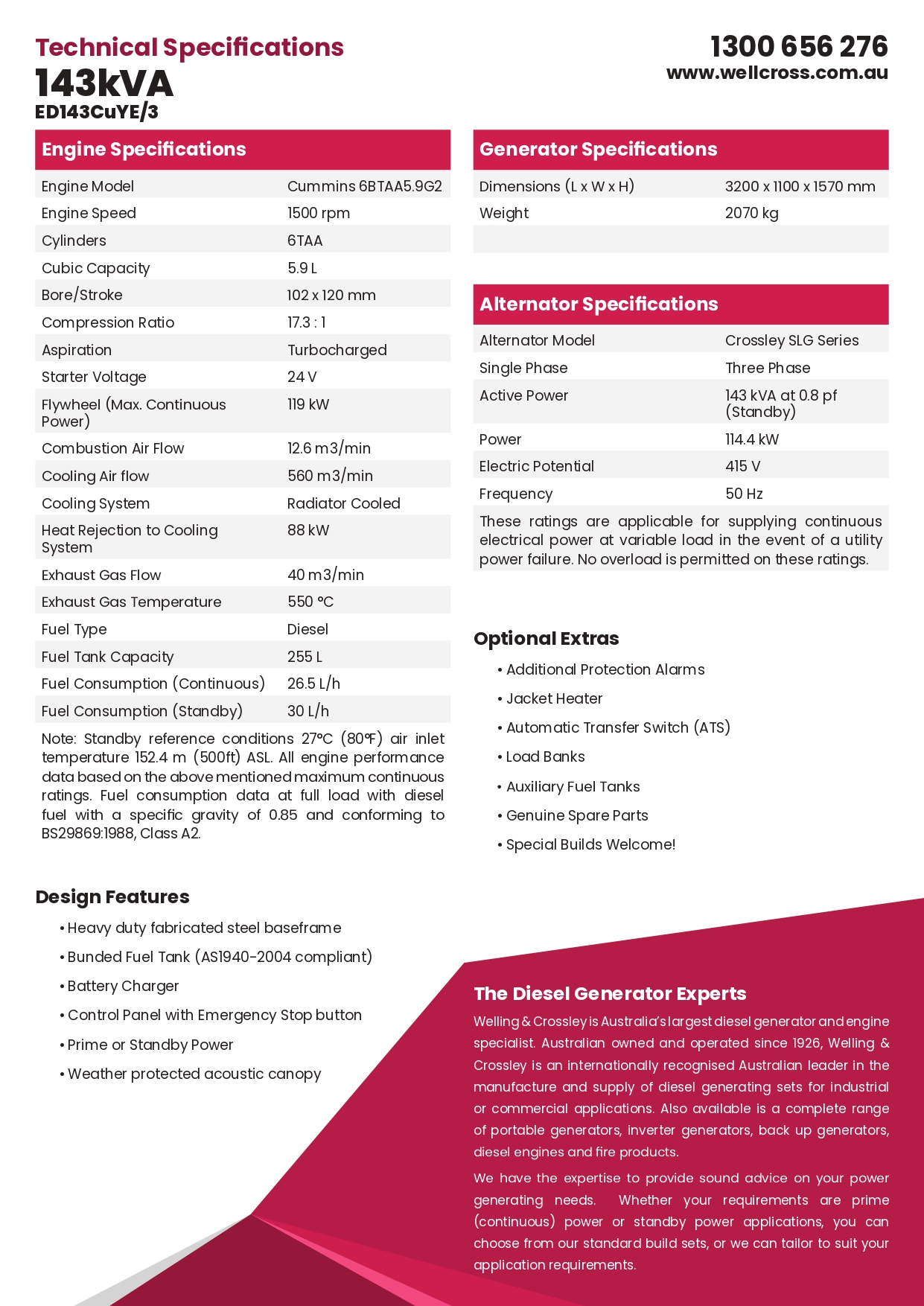 WELLING AND CROSSLEY 143KVA 3 PHASE STANDBY DIESEL GENERATOR WITH CUMMINS ENGINE 415943 ED143CuYE/3 - FREIGHT QUOTED SEPARATELY - Image 4