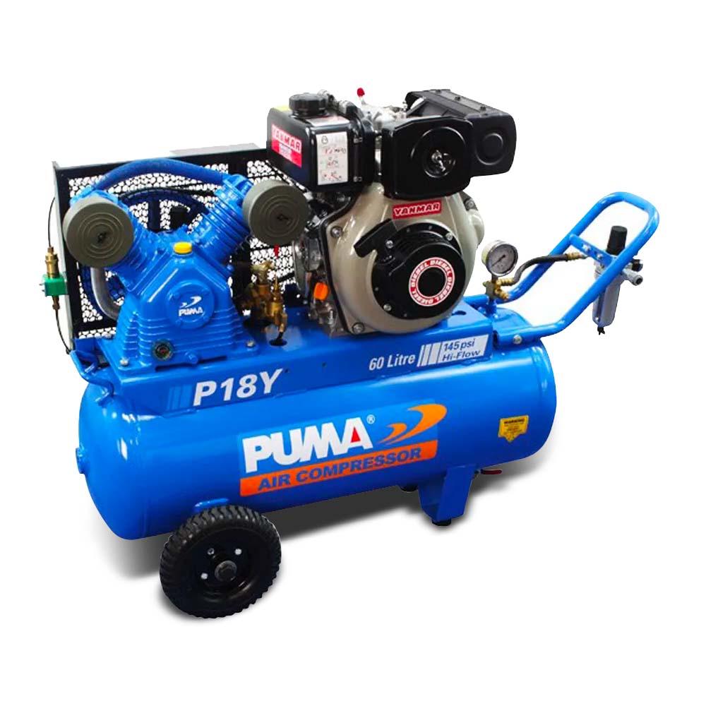 PUMA AIR COMPRESSOR YANMAR DIESEL 4.7HP 60L BELT DRIVE PU P18Y ES PU-P18Y-ES