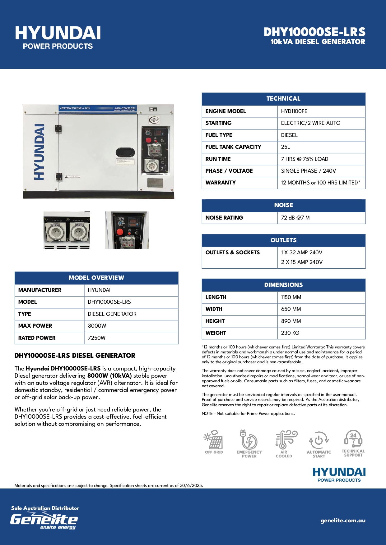 HYUNDAI 10KVA DIESEL GENERATOR 25L 2 WIRE REMOTE AIR-COOLED TANK DHY10000SE-LRS - Image 4